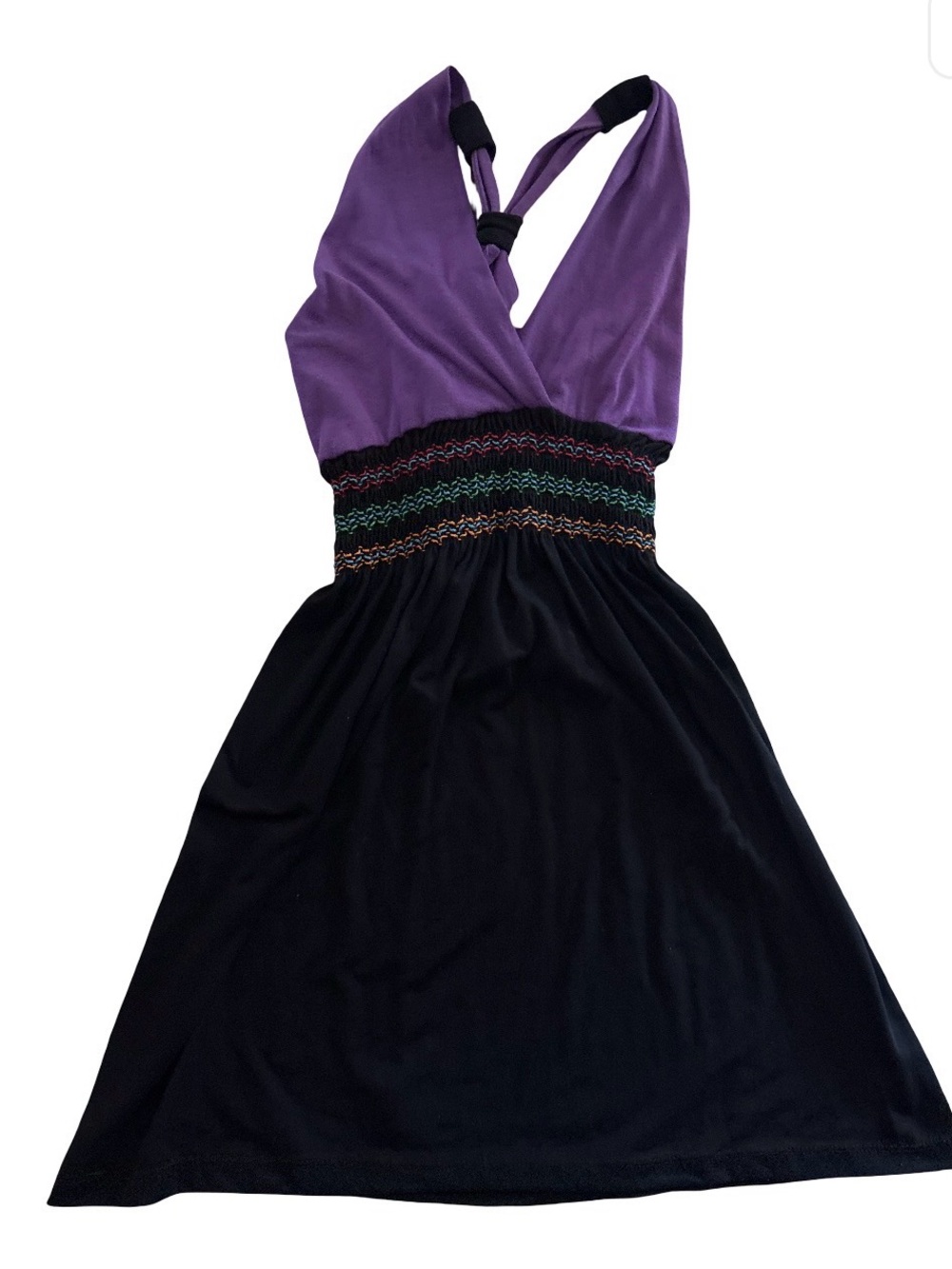 Ingear Purple and Black One-Shoulder Smocked-Waist Dress